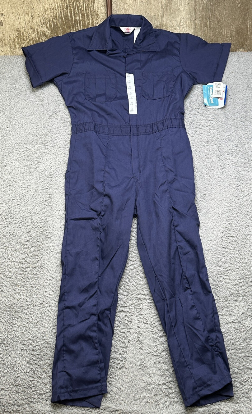 Walls Coveralls Mens 42 Short Blue Short Sleeve Mechanic Workwear Made in USA